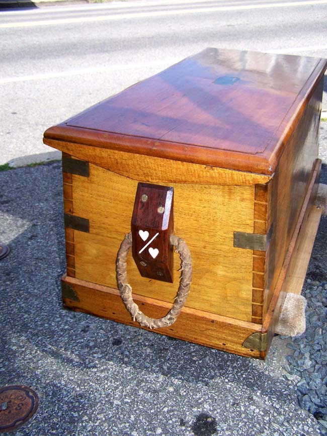 An Outstanding China Trade period Camphorwood Seaman's Chest with Ivory Inlaid Cleats circa 1830